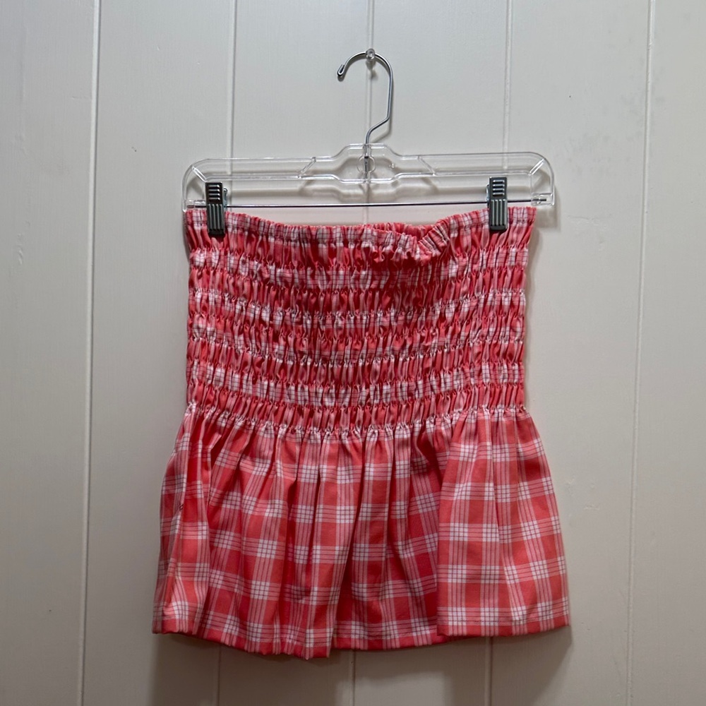 Coral Pink / Guava Palaka Strapless Top